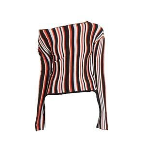Jacquemus Striped Off-Shoulder Crewneck Sweater in Black, Red, White and Blue